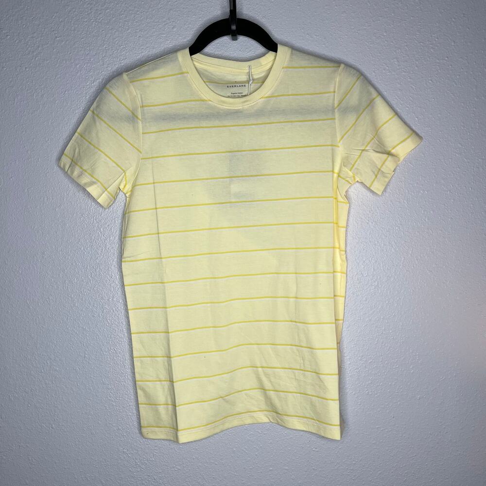 New Everlane Shirt Top Yellow Stripe Cotton Pullover Crew Neck Short Sleeve Sz S